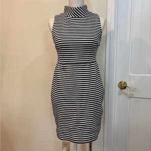 Boden Navy and White Striped Sleeveless Mock-Neck Dress